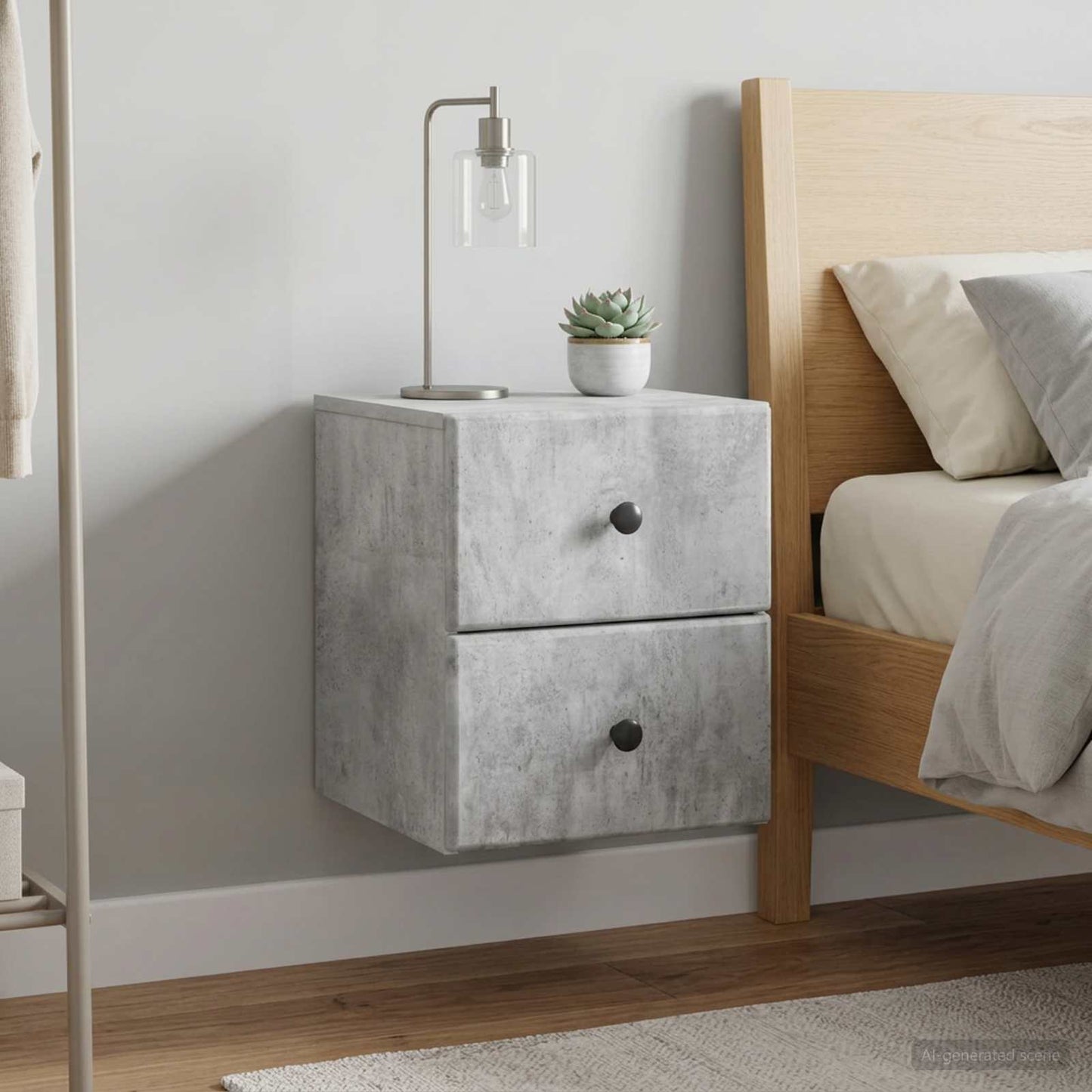 Wall-Mounted Bedside Cabinet with Drawer 2 pcs Concrete Grey