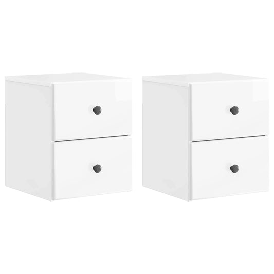 Wall-Mounted Bedside Cabinet with Drawer 2 pcs High Gloss White