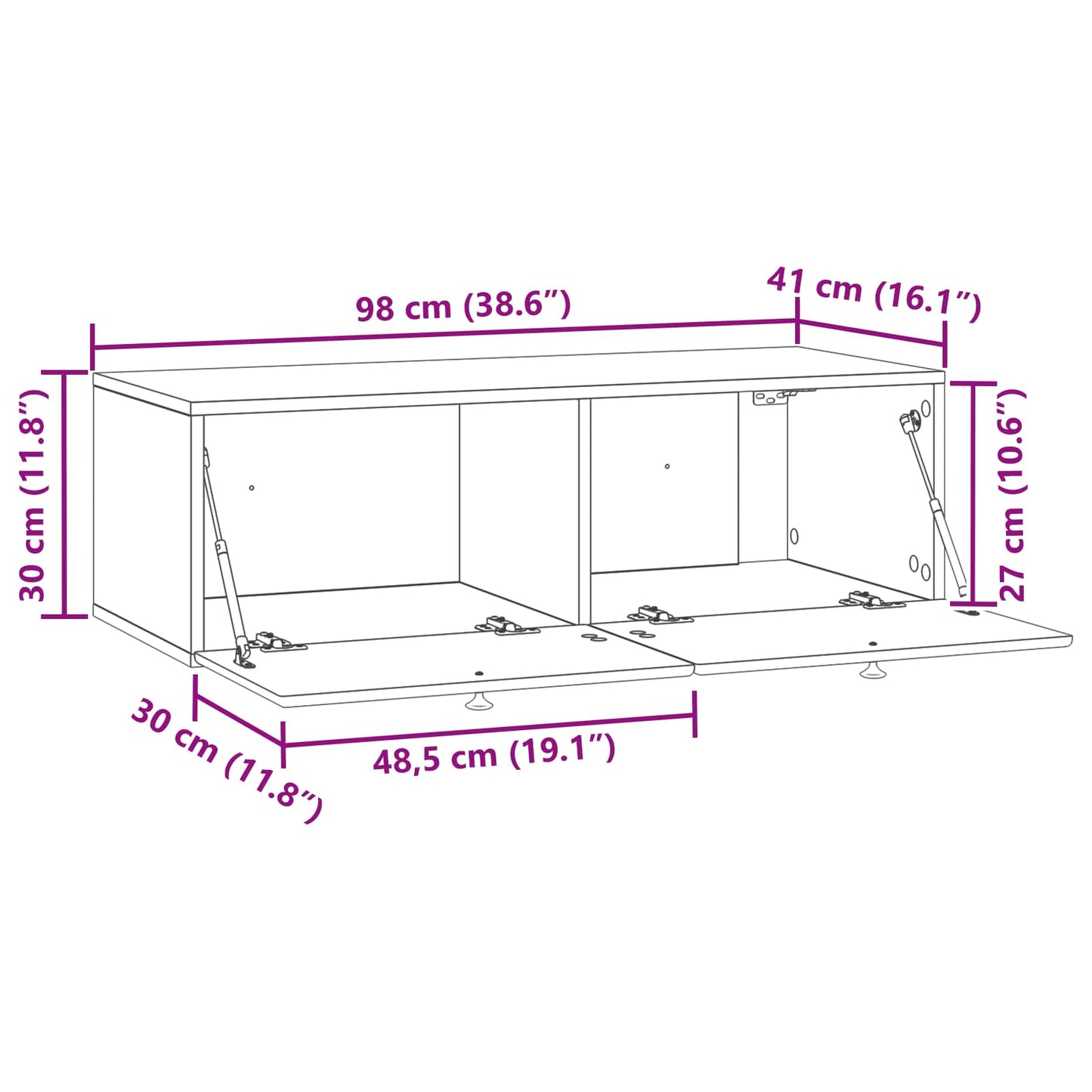 Wall-Mounted TV Cabinet 98 x 41 x 30 cm Concrete Grey