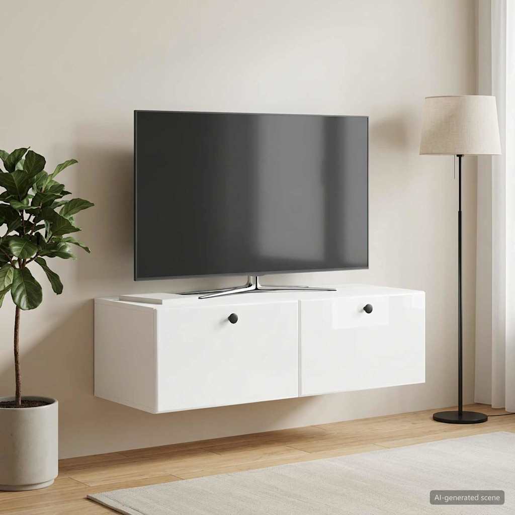 Wall-Mounted TV Cabinet 98 x 41 x 30 cm High Gloss White