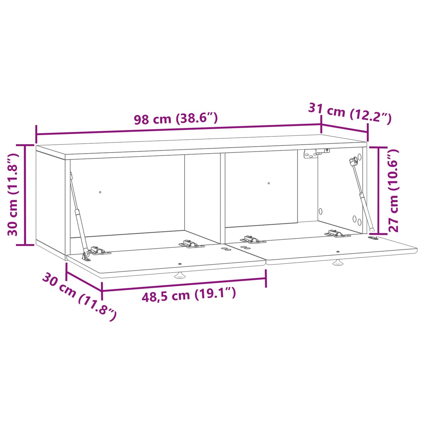 Wall-Mounted TV Cabinet 98 x 31 x 30 cm Black Engineered Wood
