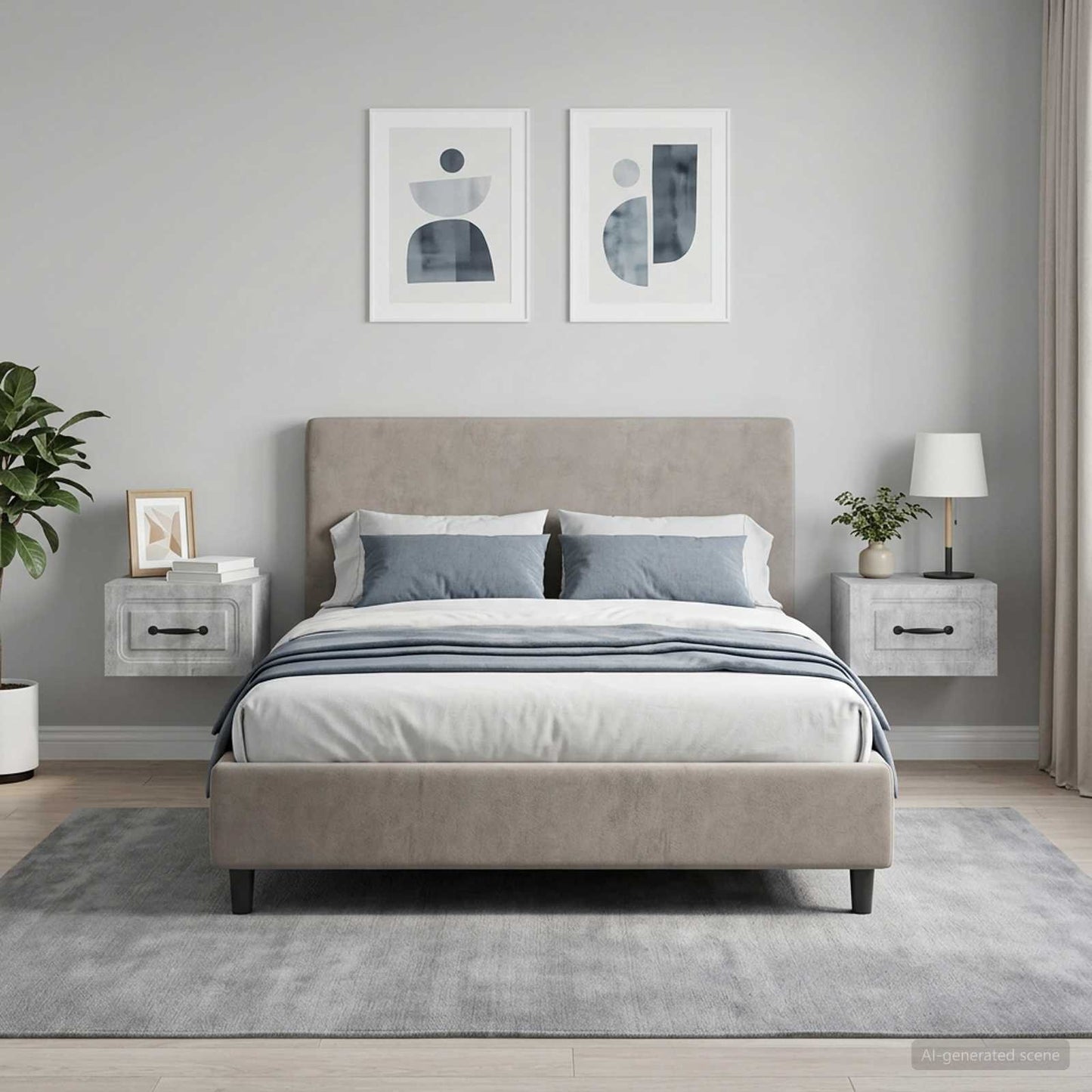 Wall-Mounted Bedside Cabinet with Drawer 2 pcs Concrete Grey