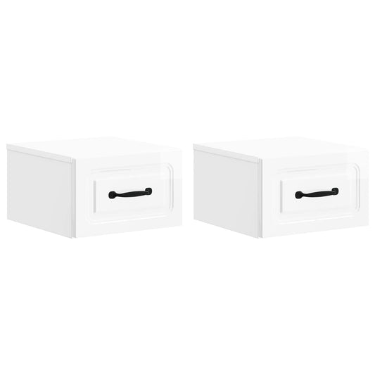 Wall-Mounted Bedside Cabinet with Drawer 2 pcs High Gloss White
