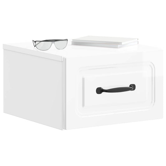 Wall-Mounted Bedside Cabinet with Drawer 2 pcs High Gloss White
