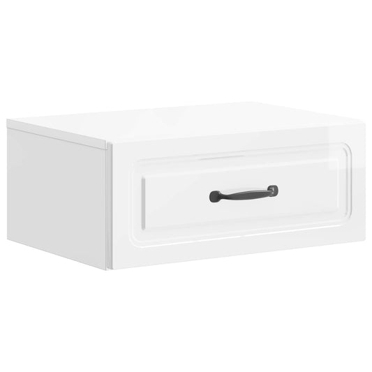 Wall-Mounted Bedside Cabinet High Gloss White 49 x 34.5 x 20 cm