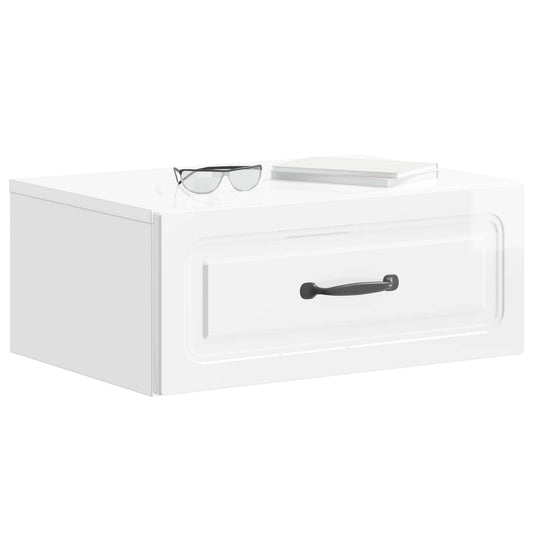 Wall-Mounted Bedside Cabinet with Drawer 2 pcs High Gloss White