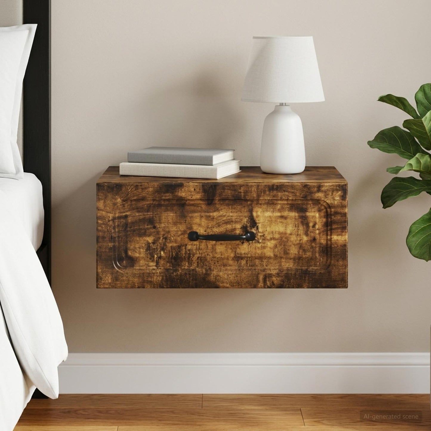 Wall-Mounted Bedside Cabinet Smoked Oak 49 x 34.5 x 20 cm