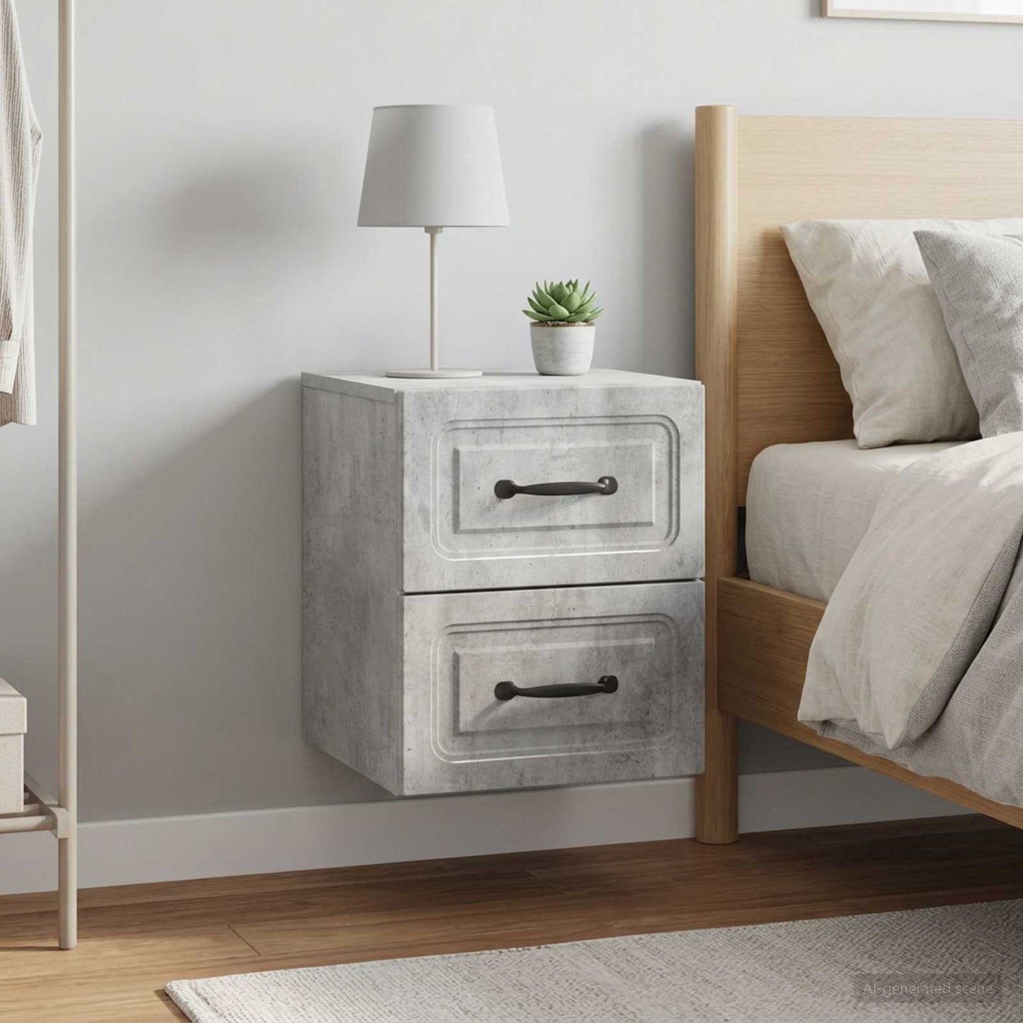 Wall-Mounted Bedside Cabinet with Drawer 2 pcs Concrete Grey