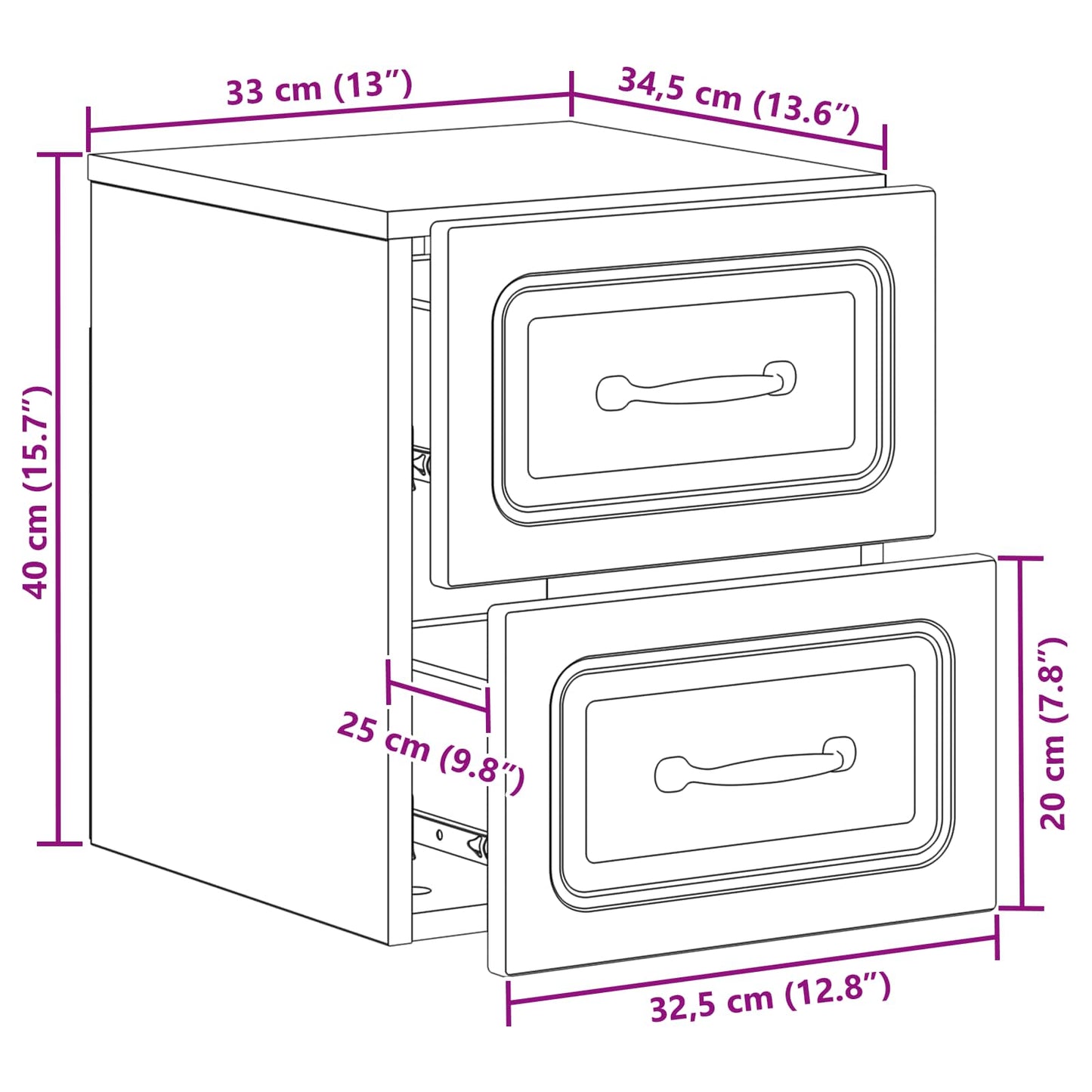 Wall-Mounted Bedside Cabinet High Gloss White 34.5 x 33 x 40 cm