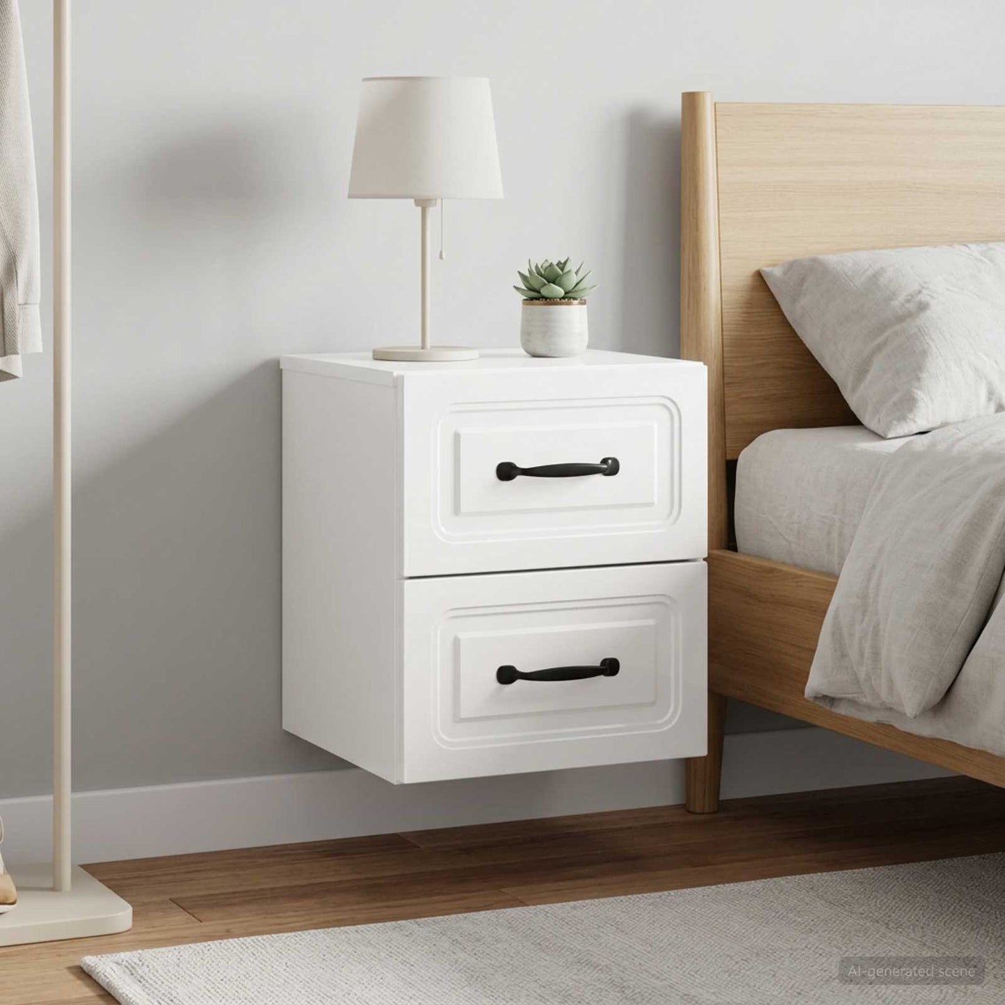 Wall-Mounted Bedside Cabinet with Drawer 2 pcs High Gloss White
