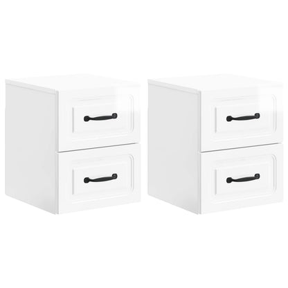 Wall-Mounted Bedside Cabinet with Drawer 2 pcs High Gloss White