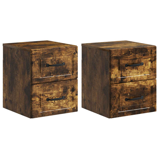 Wall-Mounted Bedside Cabinet 2 pcs Smoked Oak 34.5 x 33 x 40 cm