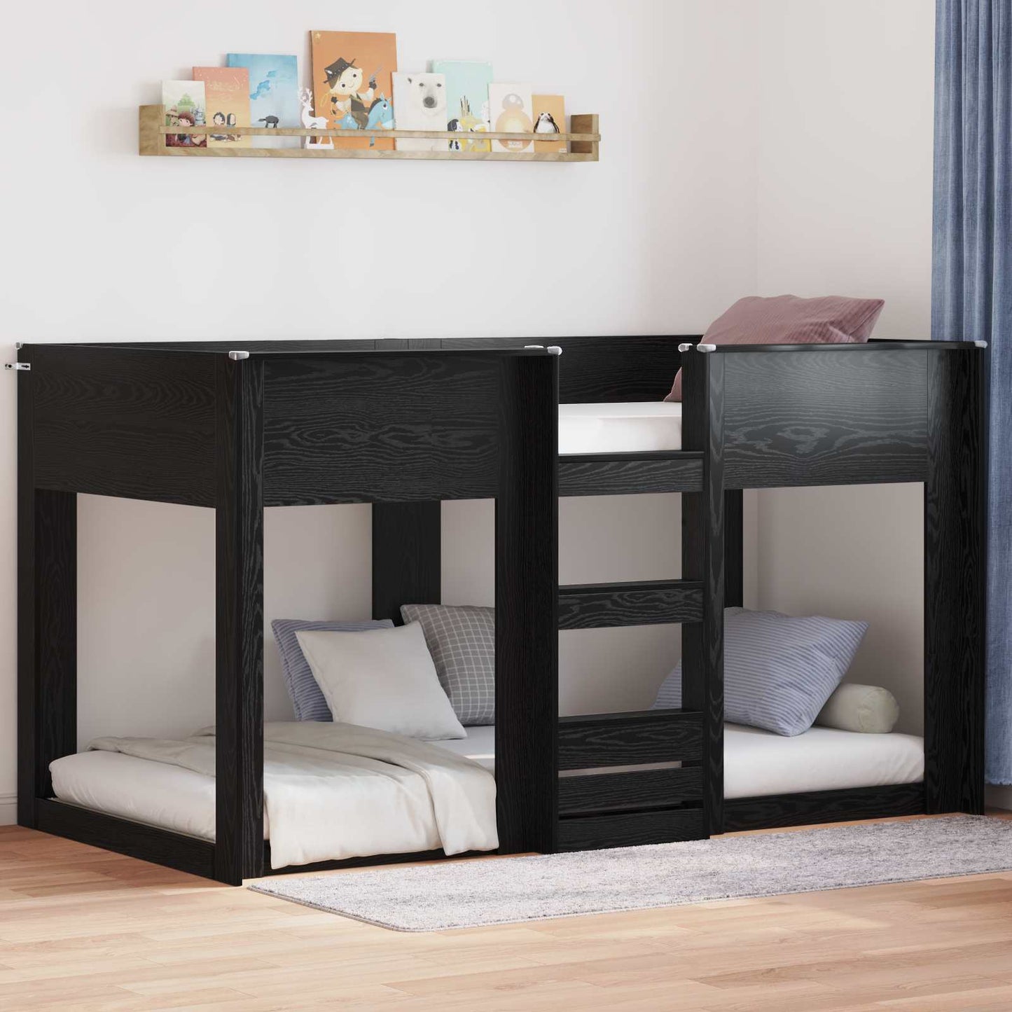 Bunk Bed for Kids Black Oak 75 x 190 cm Engineered Wood