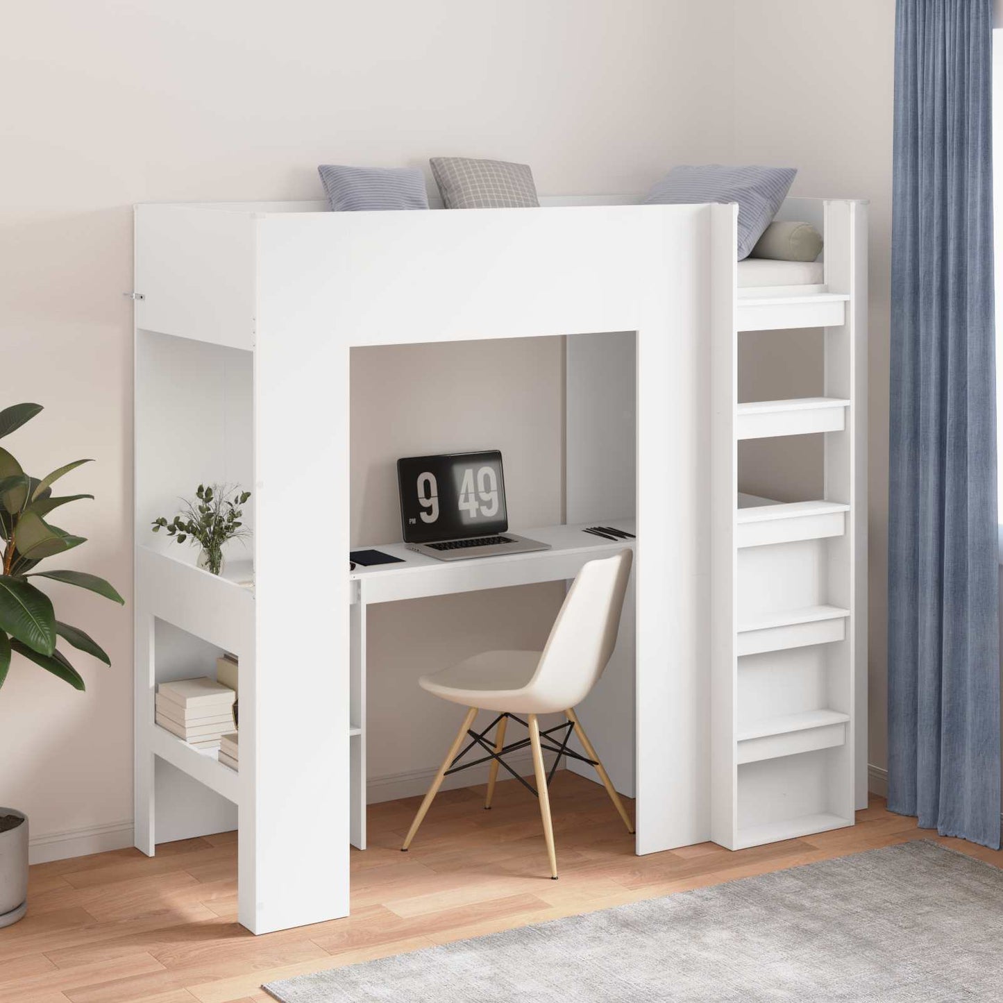 Loft Bed Frame with Desk White 75 x 190 cm Engineered Wood