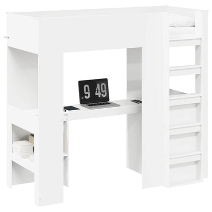 Loft Bed Frame with Desk White 75 x 190 cm Engineered Wood