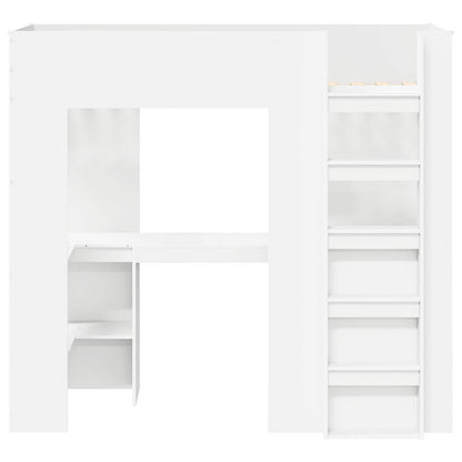 Loft Bed Frame with Desk White 75 x 190 cm Engineered Wood