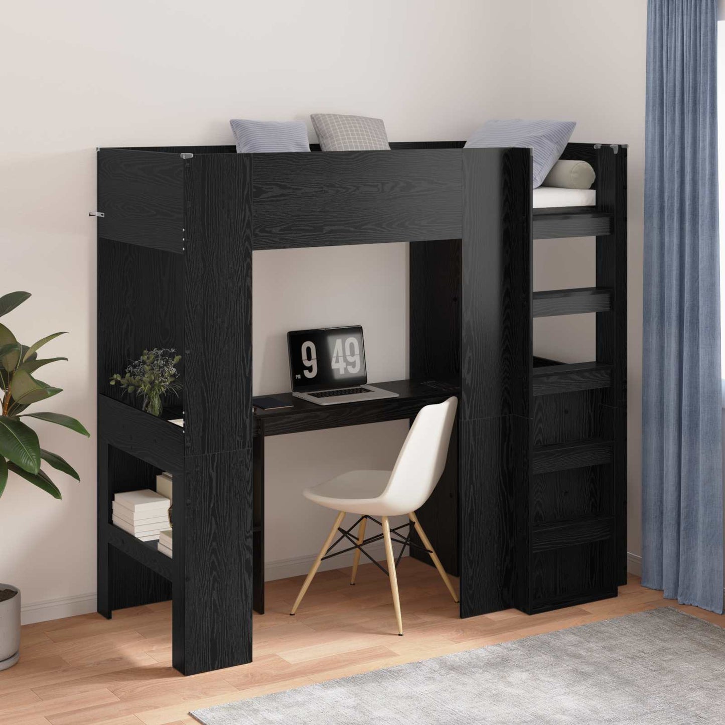 Loft Bed Frame with Desk Black Oak 75 x 190 cm Engineered Wood