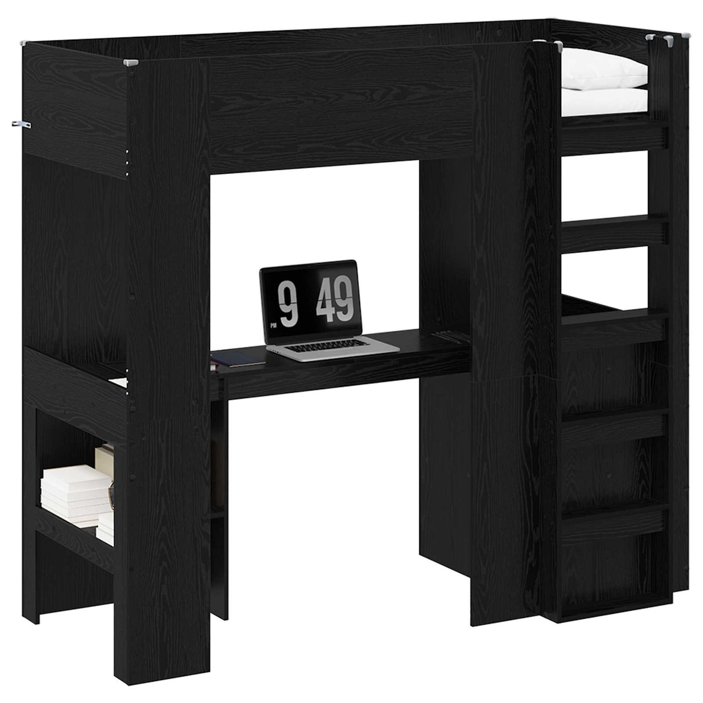 Loft Bed Frame with Desk Black Oak 75 x 190 cm Engineered Wood