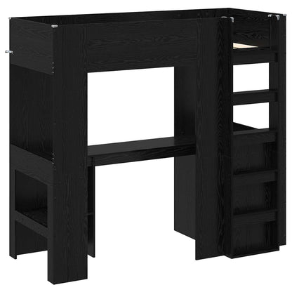 Loft Bed Frame with Desk Black Oak 75 x 190 cm Engineered Wood