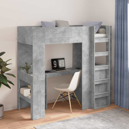 Loft Bed Frame with Desk with Storage Concrete Grey 75 x 190 cm