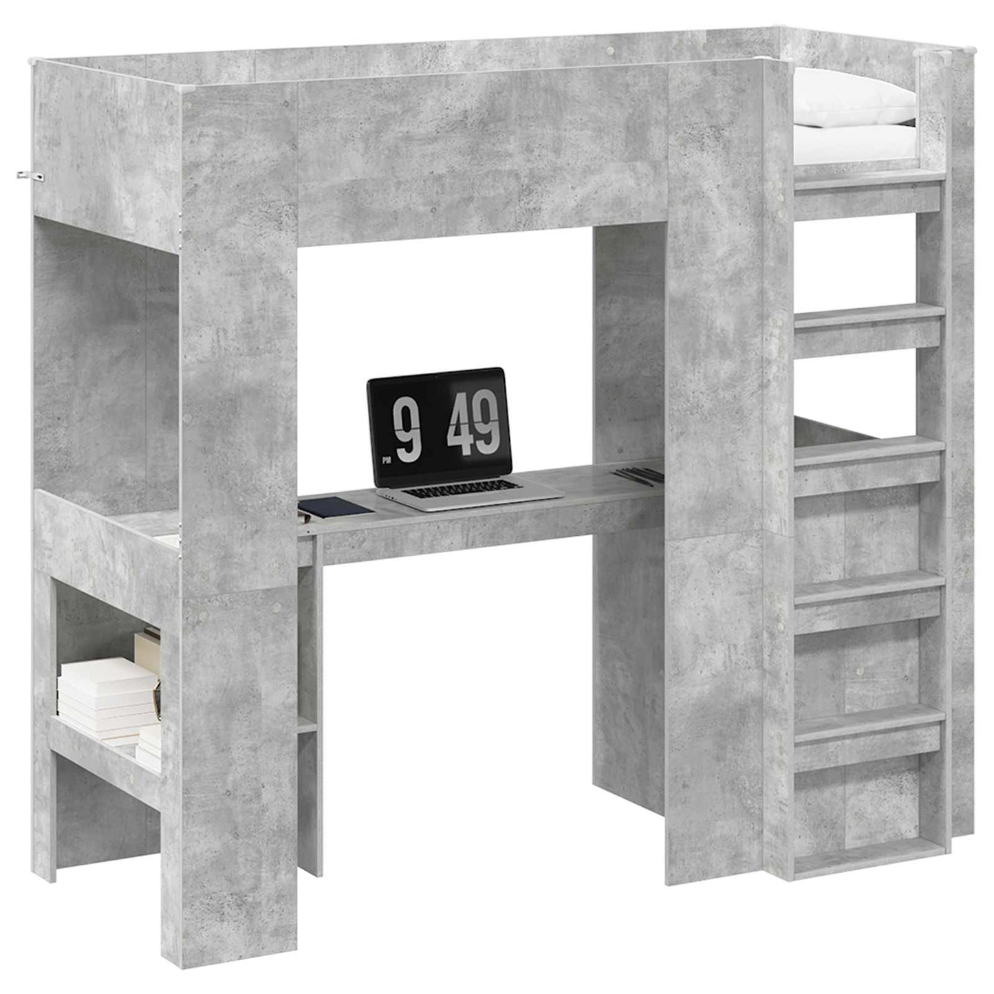 Loft Bed Frame with Desk with Storage Concrete Grey 75 x 190 cm