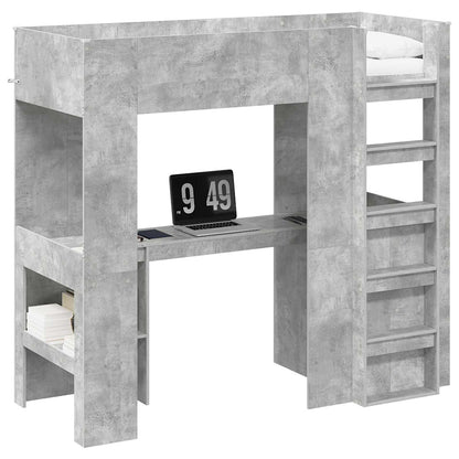 Loft Bed Frame with Desk with Storage Concrete Grey 75 x 190 cm