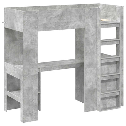 Loft Bed Frame with Desk with Storage Concrete Grey 75 x 190 cm