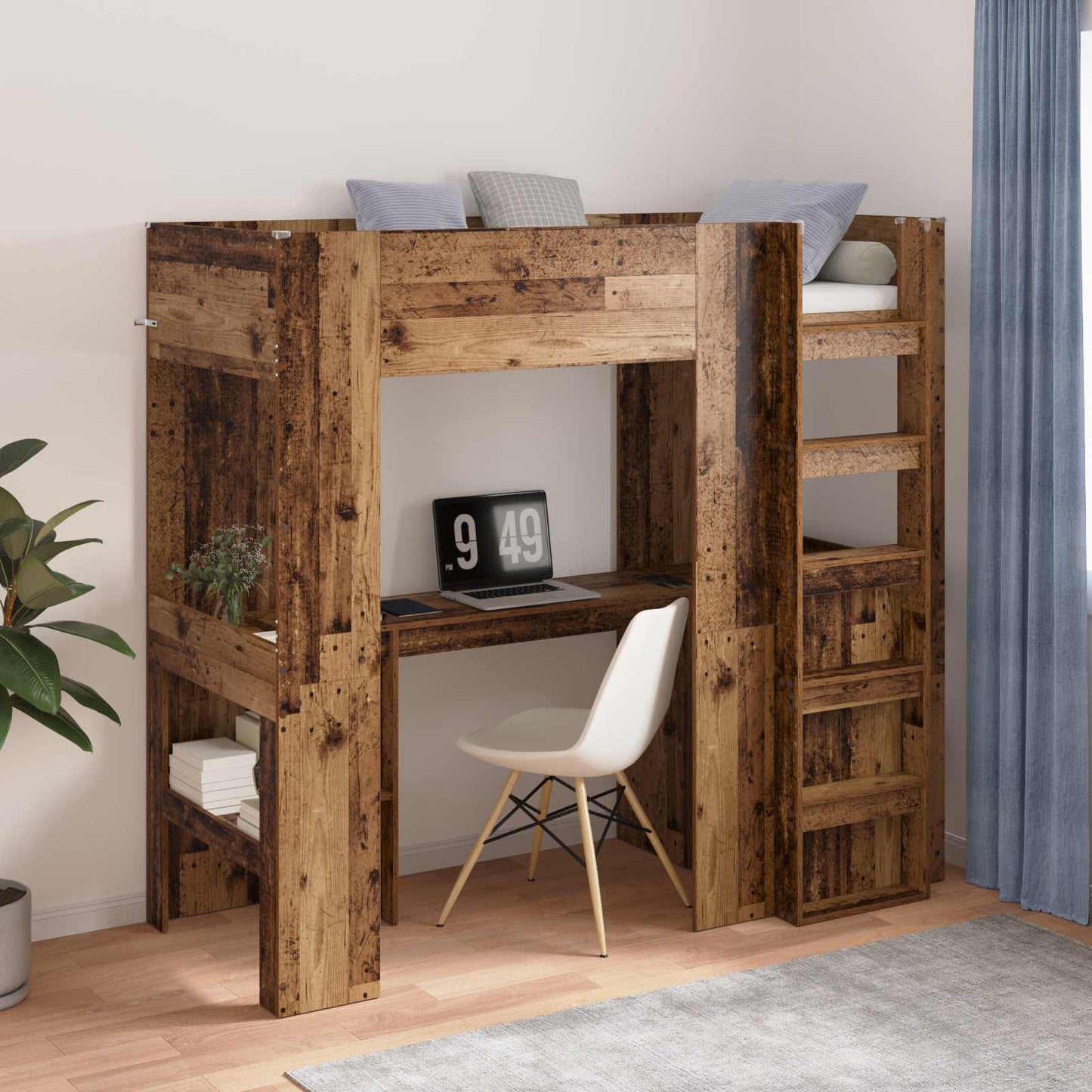 Loft Bed Frame with Desk Old Wood 75 x 190 cm Engineered Wood