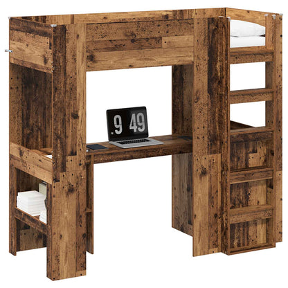 Loft Bed Frame with Desk Old Wood 75 x 190 cm Engineered Wood