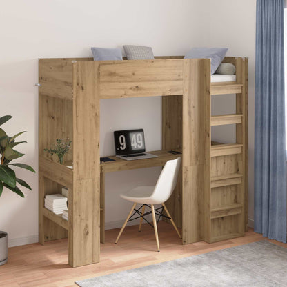 Loft Bed Frame with Desk with Storage Artisan Oak 75 x 190 cm