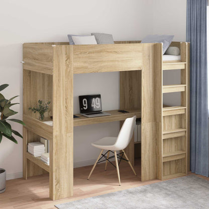 Loft Bed Frame with Desk Sonoma Oak 90 x 190 cm Engineered Wood