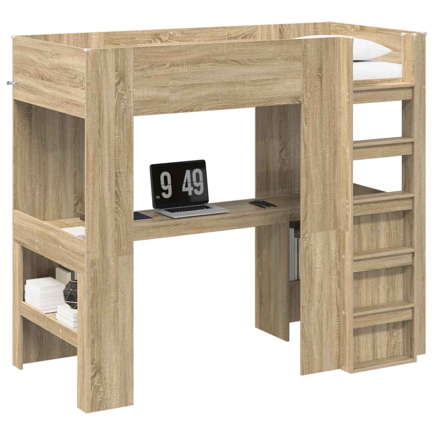Loft Bed Frame with Desk Sonoma Oak 90 x 190 cm Engineered Wood