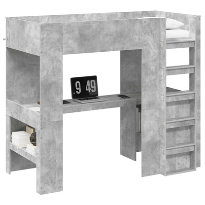 Loft Bed Frame with Desk with Storage Concrete Grey 90 x 190 cm