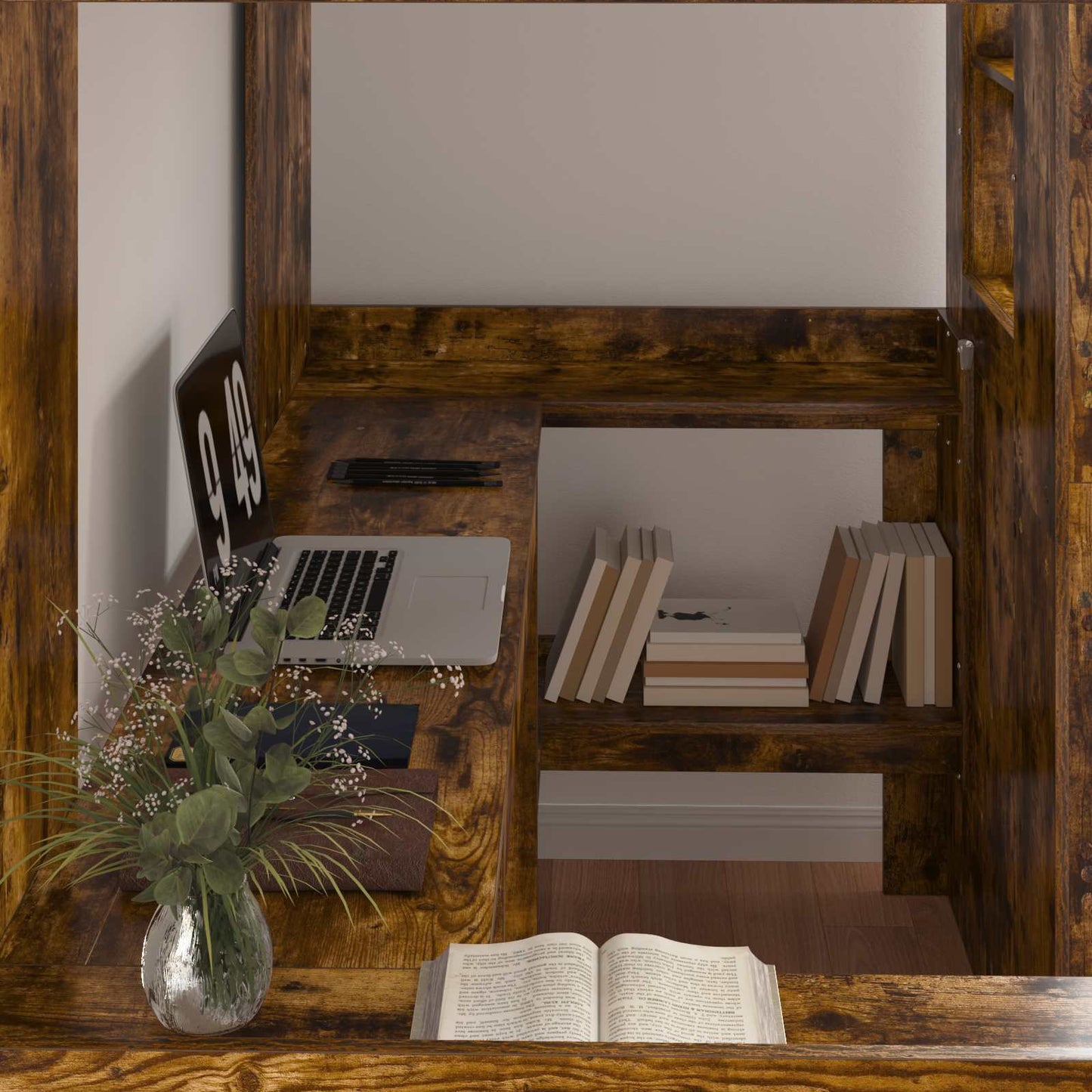 Loft Bed Frame with Desk Smoked Oak 90 x 190 cm Engineered Wood