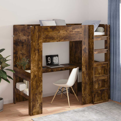 Loft Bed Frame with Desk Smoked Oak 90 x 190 cm Engineered Wood