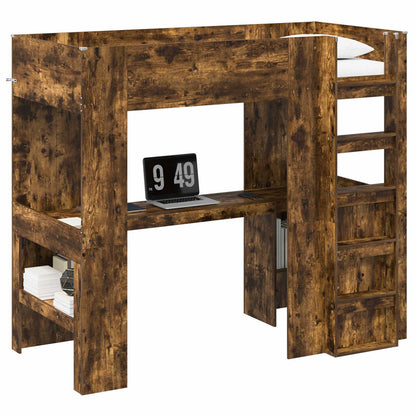 Loft Bed Frame with Desk Smoked Oak 90 x 190 cm Engineered Wood