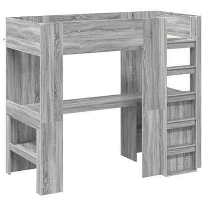 Loft Bed Frame with Desk with Storage Grey Sonoma 90 x 190 cm