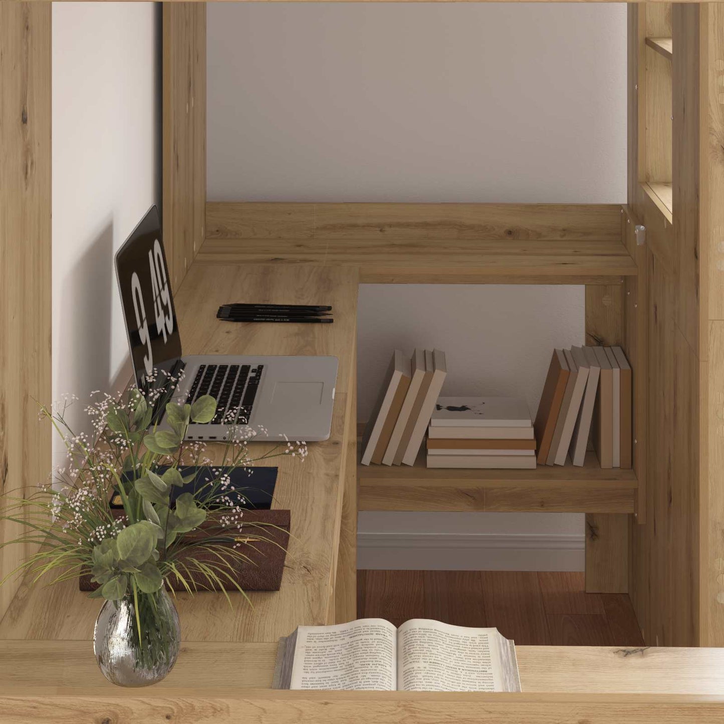 Loft Bed Frame with Desk with Storage Artisan Oak 90 x 190 cm