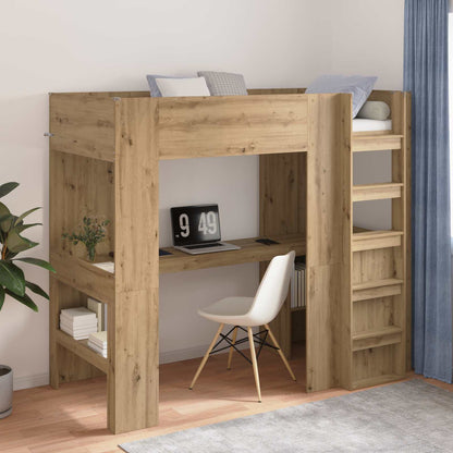 Loft Bed Frame with Desk with Storage Artisan Oak 90 x 190 cm