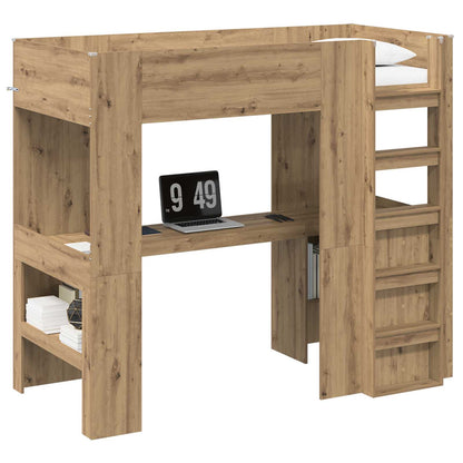 Loft Bed Frame with Desk with Storage Artisan Oak 90 x 190 cm