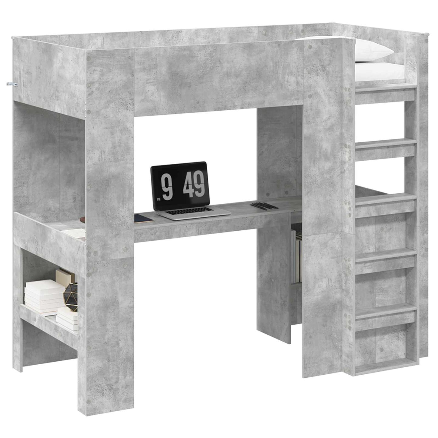Loft Bed Frame with Desk with Storage Concrete Grey 80 x 200 cm