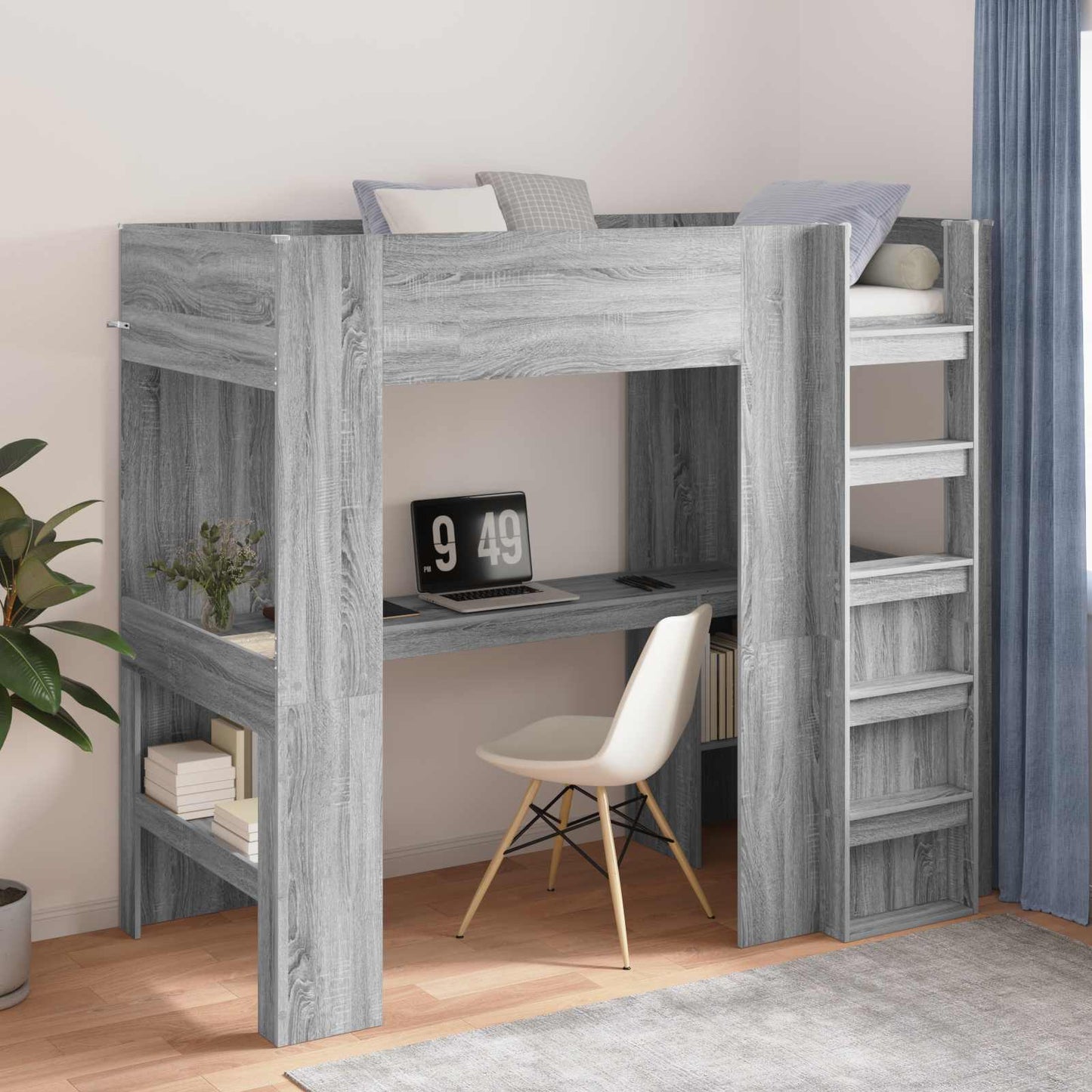 Loft Bed Frame with Desk with Storage Grey Sonoma 80 x 200 cm