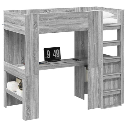Loft Bed Frame with Desk with Storage Grey Sonoma 80 x 200 cm