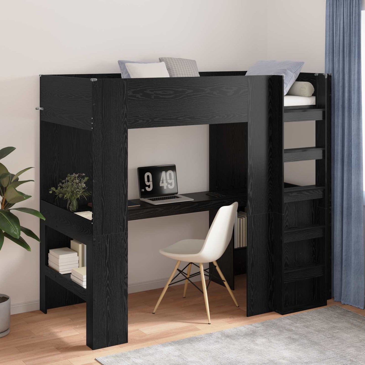 Loft Bed Frame with Desk Black Oak 90 x 200 cm Engineered Wood