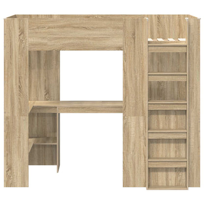Loft Bed Frame with Desk Sonoma Oak 90 x 200 cm Engineered Wood