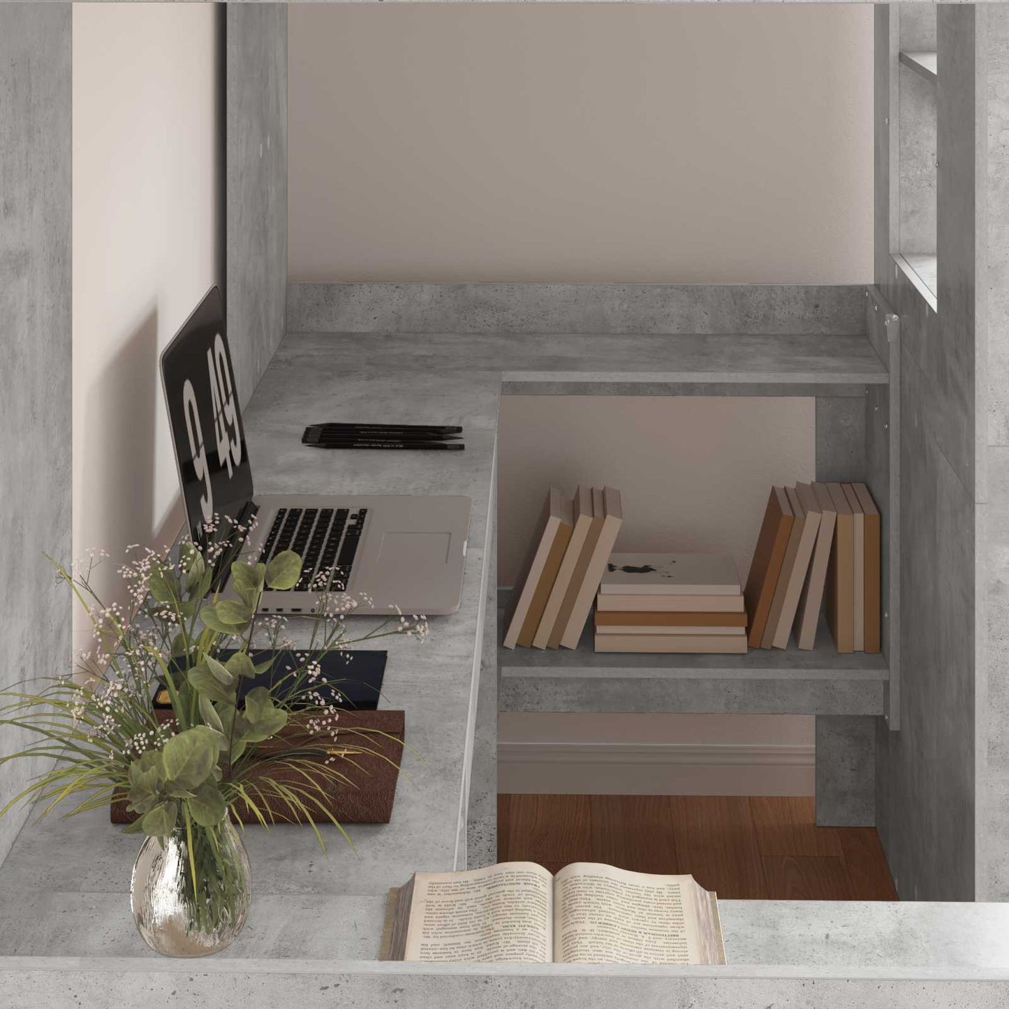 Loft Bed Frame with Desk with Storage Concrete Grey 90 x 200 cm