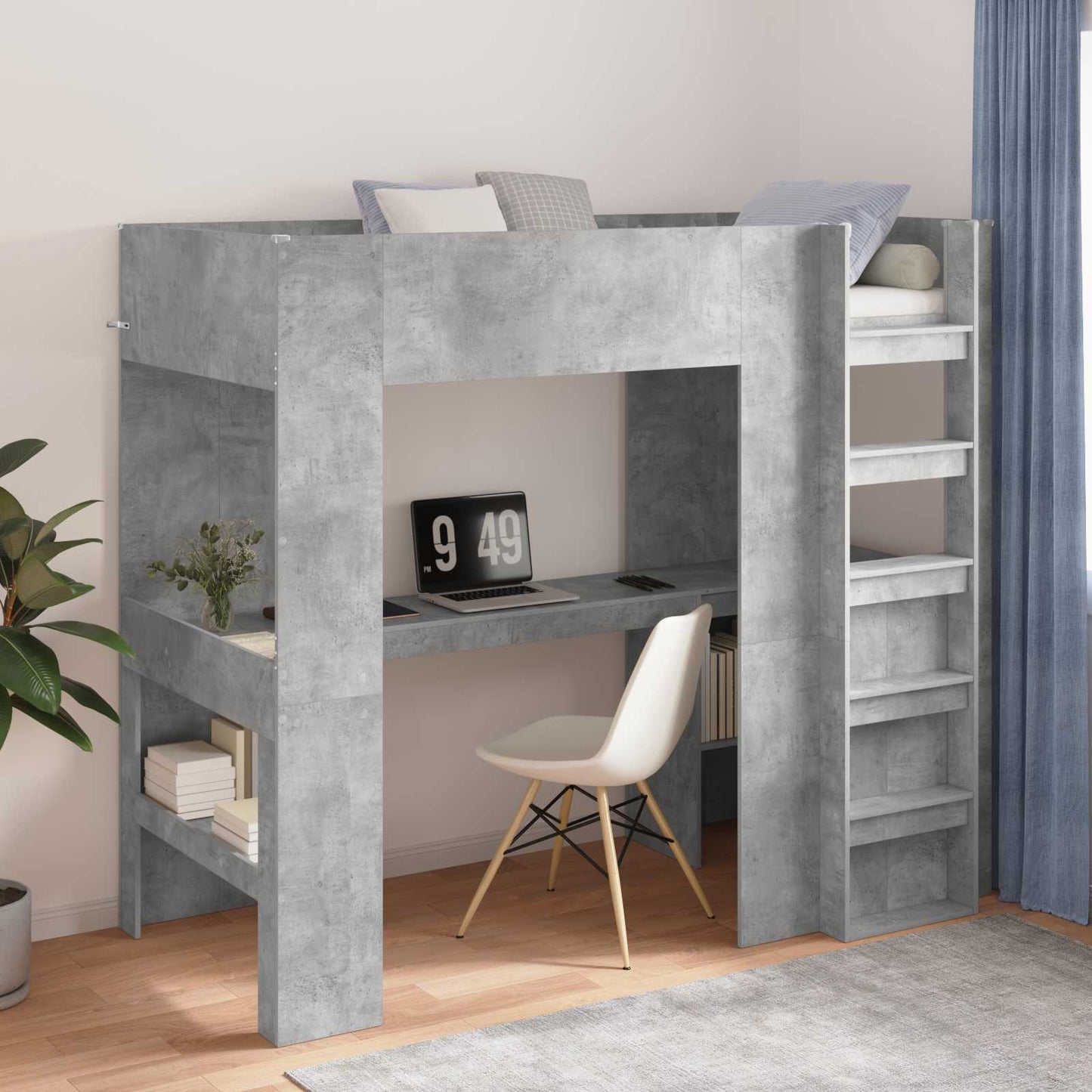 Loft Bed Frame with Desk with Storage Concrete Grey 90 x 200 cm