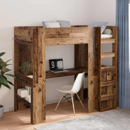 Loft Bed Frame with Desk Old Wood 90 x 200 cm Engineered Wood