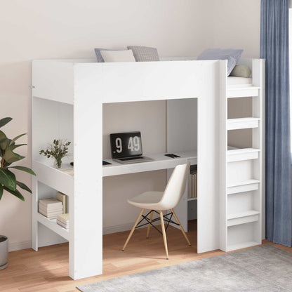 Loft Bed Frame with Desk White 100 x 200 cm Engineered Wood