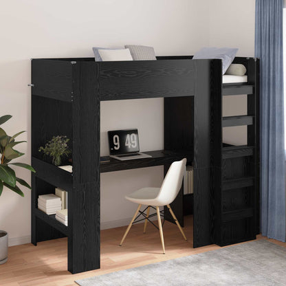 Loft Bed Frame with Desk Black Oak 100 x 200 cm Engineered Wood